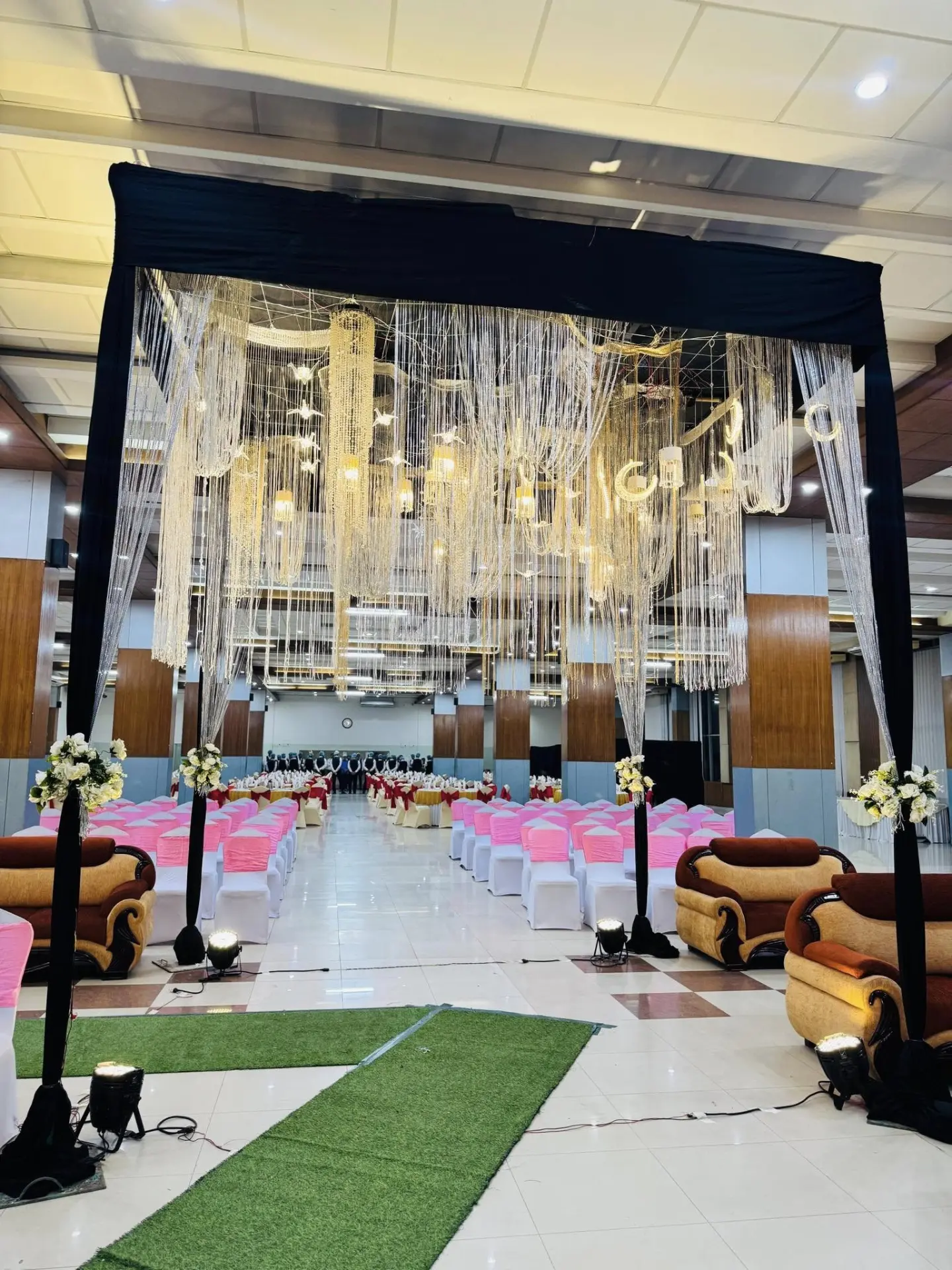 Crystal fringe canopy entrance for wedding hall